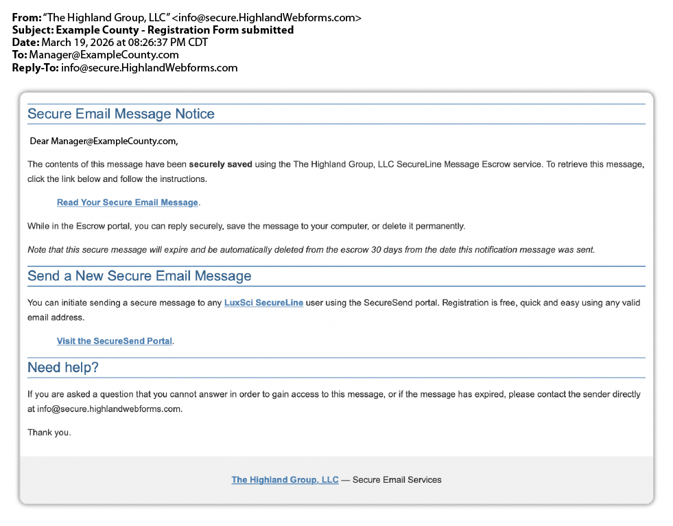 secure patient forms notification message